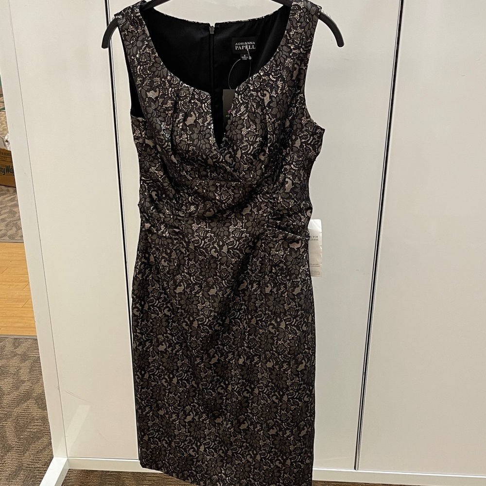 Adrianna Papell Black and Brown Floral Midi Dress